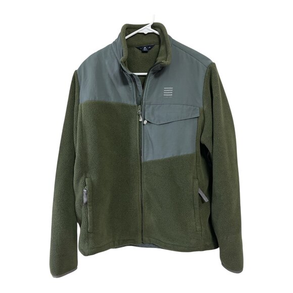 Lands’ End Men’s Medium Green Fleece Jacket with Nylon Shoulder Panels - Picture 1 of 6
